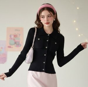 Truth By Republic XS Vintage Y2K Coquette Romantic Ribbed Knit Crop Cardigan